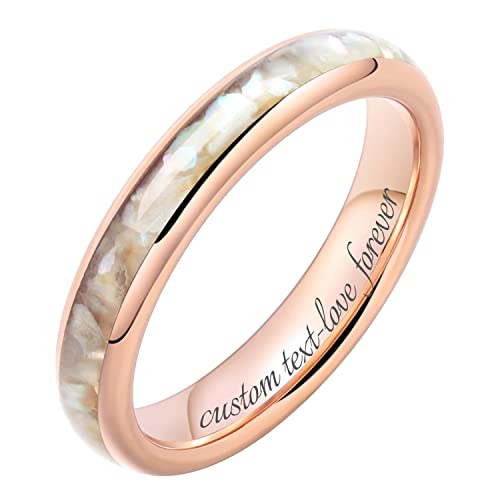 Three Keys Jewelry Womens Custom Tungsten Carbide White Shell Inlay Unisex Personalized Wedding Bands Rings For Women 4Mm Comfort Fit Vintage Rose Gold Size 6 #TOP27