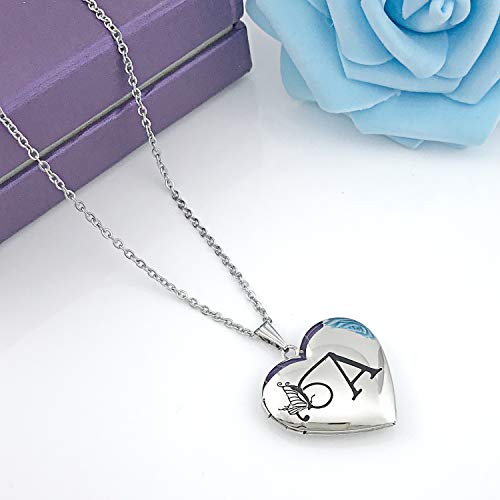 Muerdou Locket Necklace That Holds Pictures Initial Alphabet Letter Heart Shaped Photo Memory Locket Pendant Necklace (A) #TOP4