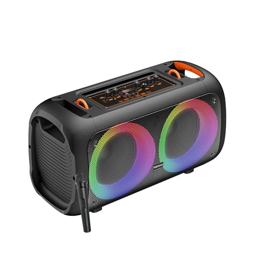 Image of GIZMORE Trolley Speaker T3000 Drumm 60 W Bluetooth Portable Party Speaker Up to 4 hrs Playtime with Digital LED Display, RGB Lights, Multi Connectivity USB, FM, AUX, SD Card and Wireless MIC