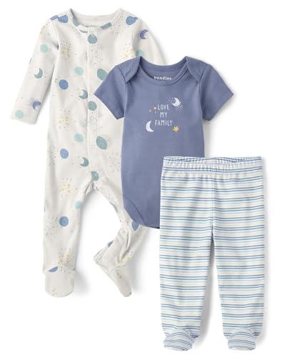 Image of The Children's Place Unisex Baby And Newborn 100% Cotton Take Me Home 3-piece Long, Short Sleeve Bodysuit, and Pant