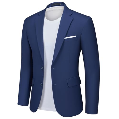 Autsel Chaqueta de Traje para Hombre de Dos Botones Blazer de Color Liso de Negocios Business Azul Marino M