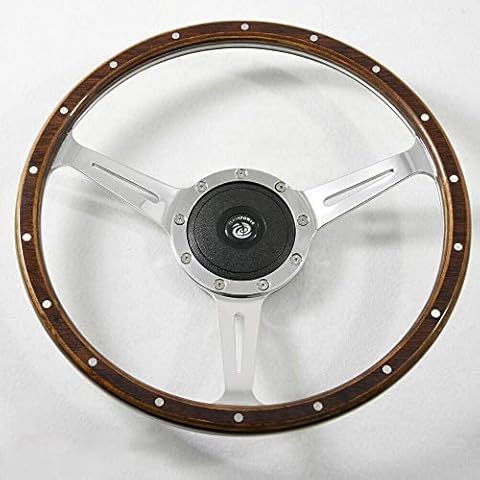 Flashpower 16'' Classic 9 bolts wood grain steering wheel Restoration Jaguar E-type XKE MK2 Derrington 18 Rivets with Horn Button Cover