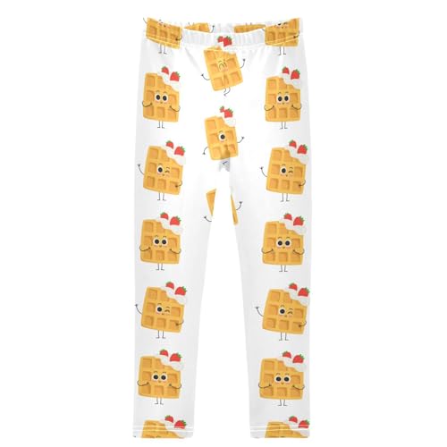 Girls' Leggings Ankle Length Printed Leggings Waffle Whipped Cream Strawberry Soft Comfort Pants for Kids 4-10 Years