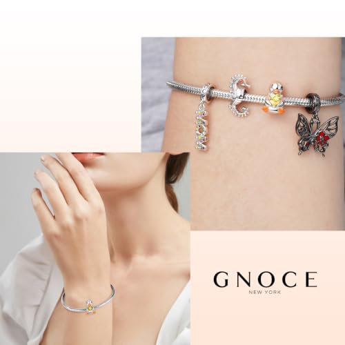 Image of GNOCE Embraces Heart Gemstone Bead Charms 925 Sterling Silver Rabbit Horse Triceratops Snake Monkey Cat Platypus Sloth Bear Pig Yak Ghost Matryoshka Doll Jewelry Gift for Women