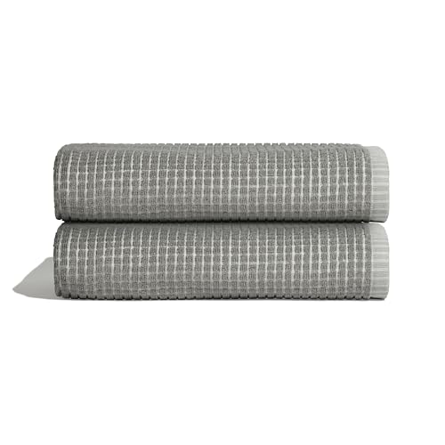 ONSEN Cotton Bath Towel — Sculpted Terry Texture, Quick-Dry, Low-Lint, Plush & Lightweight (Grey...
