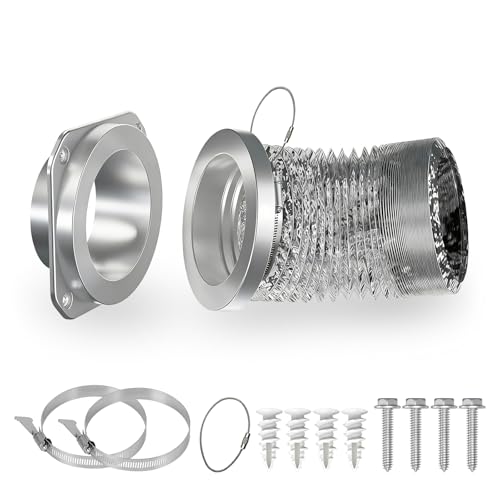 Magnetic Dryer Vent Coupling Connector Kit with Quick-Release Pull Ring – 4"x3.3ft Flexible Duct, 2 Clamps, Fast Cleaning Maintenance