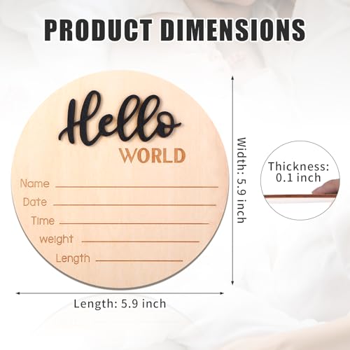 Image of Wooden Baby Announcement Sign, 5.9 Inch Hello World Newborn Sign, Hospital Birth Stat Plaque, Hospitals, Homes, Nurseries, Suitable for Newborn Boys and Girls, Birth Souvenir (Black)