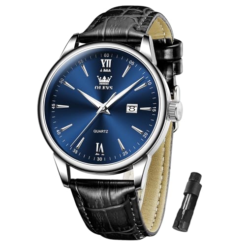 OLEVS Men's Anolog Watch Quartz Leather Strap 30M Waterproof Dial with Calendar Casual Wristwatch Watches for Men