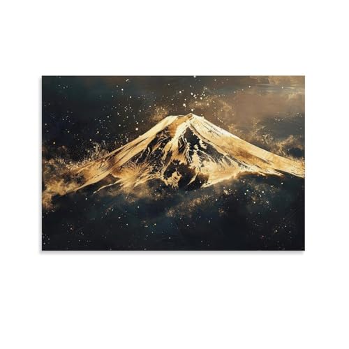 和風金の富士金運ゴールド山富士山ふじさん運気開運ポスター (51) ウォールアート 部屋飾り 絵画 ベッドルーム リビング 壁の絵24x36inch(60x90cm)