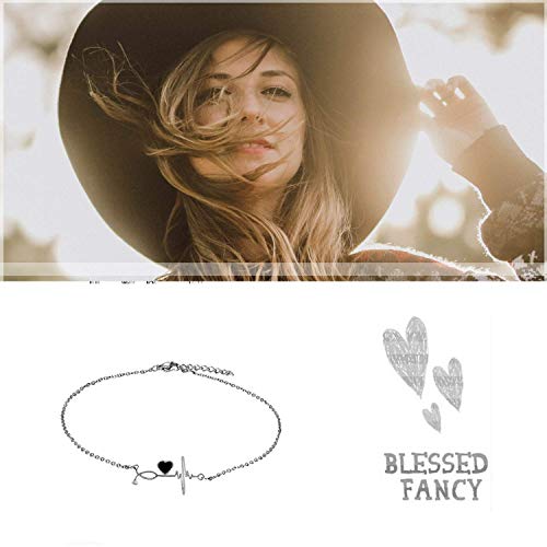 Cupimatch Nurse ECG Bracelet Heartbeat Cardiogram Love Heart Link Charm Chain Adjustable Anklet 10.5"4