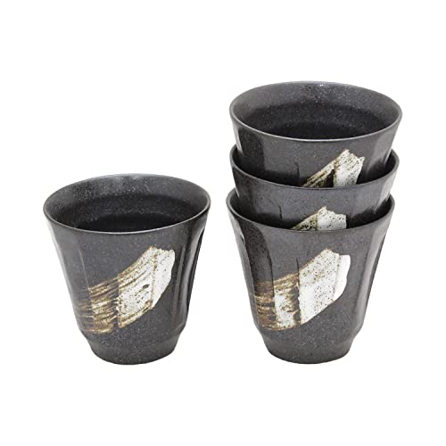 キャッスルエンタープライズ 美濃焼 和風カフェシリーズ けずり型 【フリーカップ】 黒刷毛目 4個セット