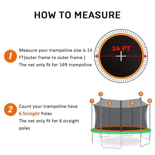 14Ft Trampoline Net Replacement with 6 Caps, Trampoline Net Fit for 14Ft Round-6 Straight Poles(Not Include Poles) - Thumbnail 2