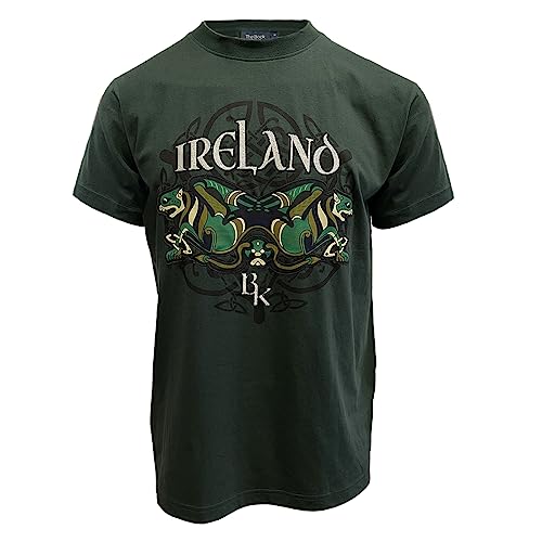 Patrick Francis Irish T-Shirt Men, Celtic Book of Kells Green Tee Design, 100% Cotton Short Sleeve