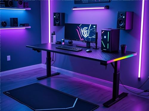Image of Elevate Pro 1400 Electric Height Adjustable Desk | 1400x600 mm RGB Solid Wood Workstation | Motorized Sit-Stand Office & Gaming Table | Memory Preset | Ergonomic Standing Desk (Black)