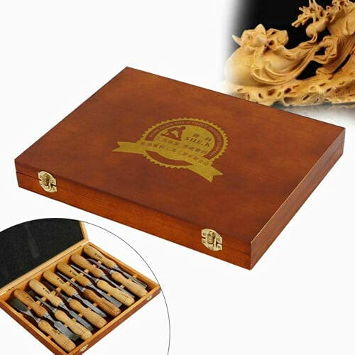Cincel para tallar Madera, Juego de gubias, Kit de Herramientas manuales para tallar Profesional, 12 Piezas para Principiantes, Aficionados y Profesionales