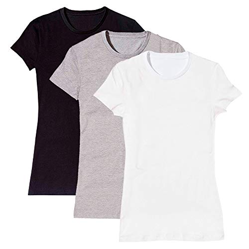 Kit com 3 Blusas Baby Look Básica Part.B Gola Redonda (Preto/Cinza/Branco, P)