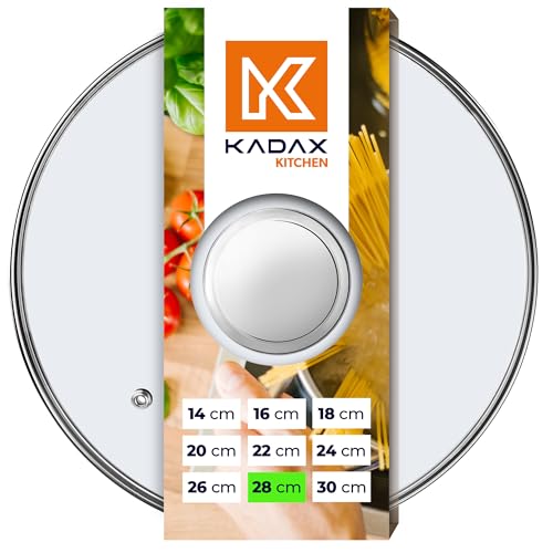 KADAX Glasdeckel, Topfdeckel Ø28 cm mit Silbergriff, hitzebeständig, mit Dampfloch, Universaldeckel für Töpfe & Pfannen, klare Sicht… – Ansicht 1