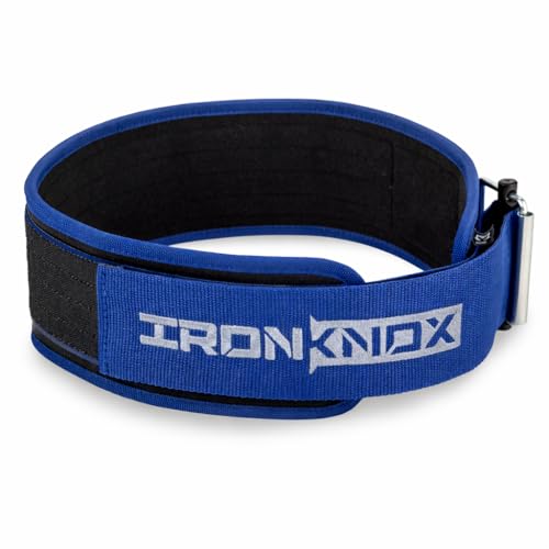 Premium Weight Lifting Belt, 4 Inch Weight Belt for Men and Women with Self Locking Metal Buckle for Maximum Support, Weightlifting Belt for Squat or Deadlift, Durable Gym Belt for Men (Blue, Medium) by IronKnox - Used condition - US$23.45