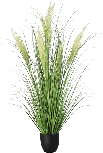 4ft Artificial Plants Onion Grass, 47 in Fake Shrubs Wheat Grass in Pot, for Indoor Outdoor Garden Office Home Decor, Faux Plant Greenery, Green