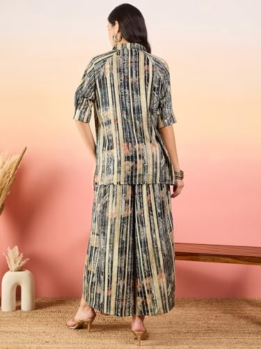 Image of Modeve Women Shirt Palazzo Foil Print Co-Ord Set
