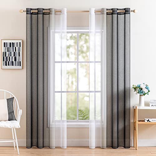 MIULEE Rideau Voilage Lot de 2 Rideaux Dégradé à Oeillet Voilages Intérieur Fenêtre en Polyester Couleur Changée Voile Transparent Décor pour Salon...