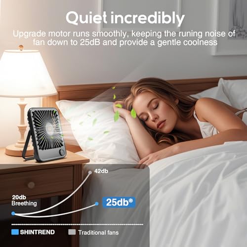 Dealswin Tischventilator Sehr Leise Stufenlos 1-100 Regler mit LED-Anzeige USB Ventilator Kleiner Tragbarer 3600mAh Akku Mini Ventilator für Schlafen, Büro, Heim, Im Freien, Küche, Reisen(Schwarz)