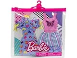 Age : 3 ans et plus Coffret 2 Habits pour Barbie : Robe Papillon + Short avec Top Rose et Chaussure - Tenue de Ville - Set vêtement poupée avec 1 Carte Animal