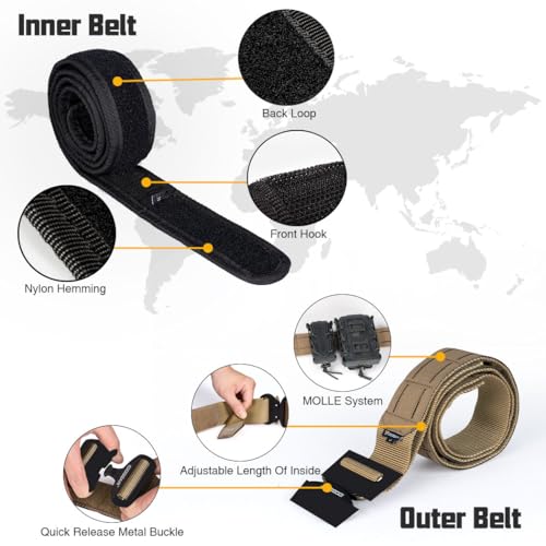 Image of IDOGEAR 2 Inch Belt MOLLE for Men with 1.75 inch Inner Belt Nylon Duty Quick Release Metal Buckle Belts Hook-and-Loop Laser-cut