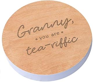 Engraved Lavender Coaster + Gift Box - "Granny, You are Tea-Riffic" Design - Christmas Gifts for Granny - Best Granny Gifts - Granny Mothers Day Gifts for Grannie - Birthday Gifts for Granny