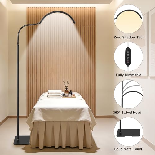 Image of Half Moon Lash Light for Estheticians, LED Lamp for Eyelash Extensions, Nail Tech, Tattoo, Eye Caring Floor Reading Light for Study, Work & Crafts, Adjustable Color Temperatures & Brightness