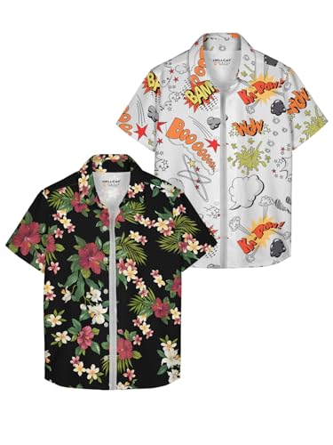 Image of HELLCAT Yellow, Olive Trendy Regular Fit Printed Causal Shirt for Boys - Pack of 2