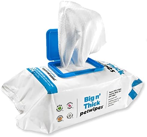 Petkin Petwipes, 100 Wipes  Big 'n Thick Extra Large Pet Wipes for Dogs and Cats  Cleans Face, Ears, Body and Eye Area  Super Convenient, Ideal for Home or Travel  Single Pack of 100 Wipes
