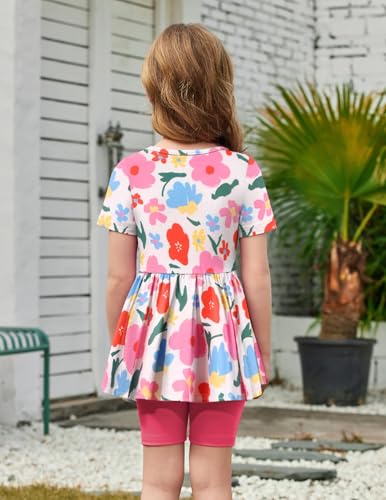 Image of Arshiner Girls Summer Outfits Short Sleeve Ruffle Hem Top and Biker Shorts Set Girl Clothes 4-15 Years