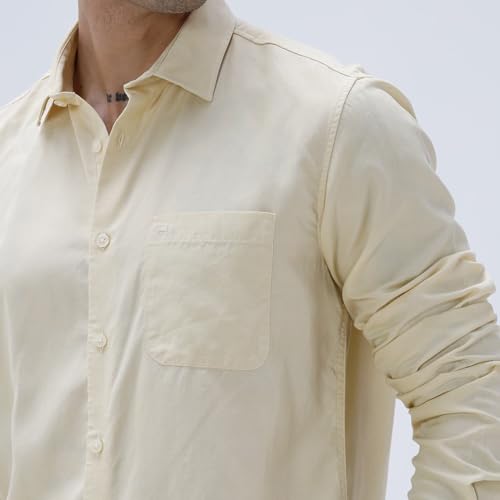 Image of BASICS Cotton-Linen Blended Men's Shirt | Slim Fit | Everyday Smart Casual Wear | Full Sleeve