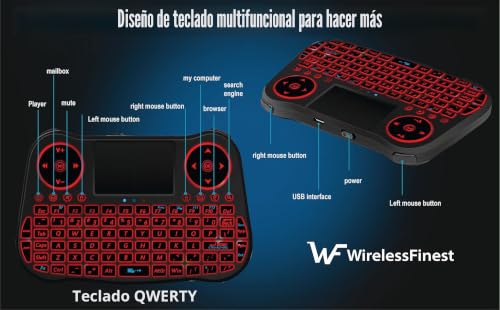 Mini teclado inalámbrico con touchpad integrado y luces RGB para Smart TV, PC y Android Box. 6