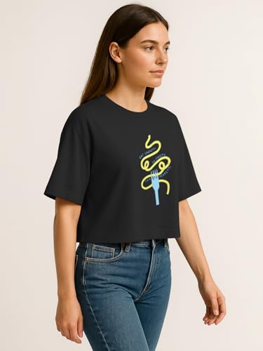 Image of HELLCAT Beige Printed Loose Fit Crew-Neck Crop T-Shirt for Women