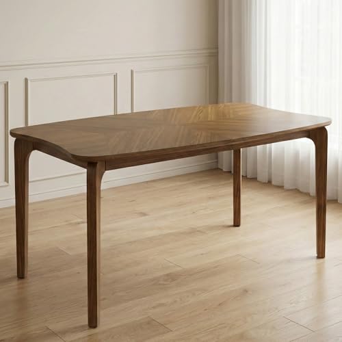 Image of DUOMAY Mid-Century Modern Walnut Color Dining Table, 63 inch Rectangular Kitchen Table with Solid Wood Legs, Curved Edges, 6-Person Table for Dining Room Living Room Kitchen