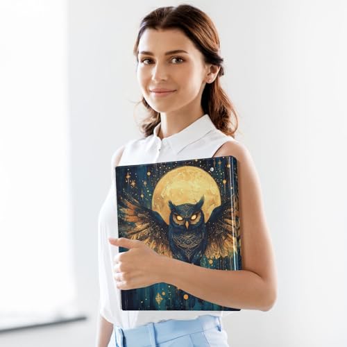 Image of 3 Ring Binder Owl Moon Moth Moon 1.5 inch Binders Three Ring Binders with Clipboard Fit 8.5'' x 11'' Paper 3 Interior PVC Clear Pockets for Office Supplies