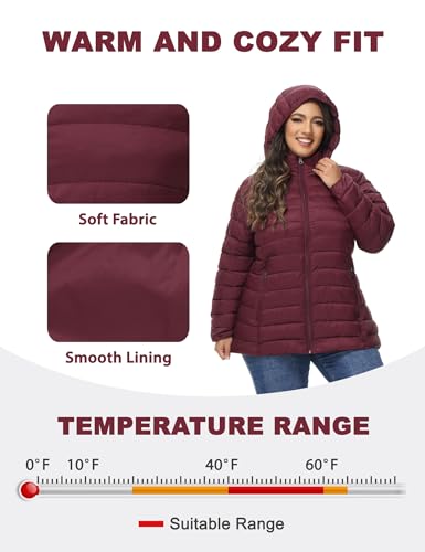 ROYAL MATRIX Women's Plus Size Puffer Jacket with Hood, Packable Lightweight Quilted Travel Outwear Puffer Coat with Pockets4