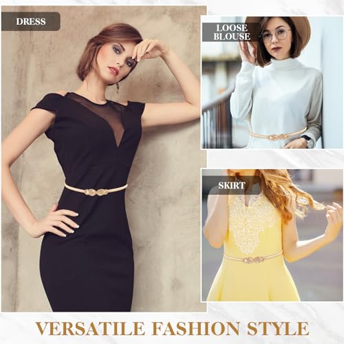 Elastic Skinny Waist Belt for Women - Metal Thin Versatile Stretch Chain Dress Belt - Gold Ladies3