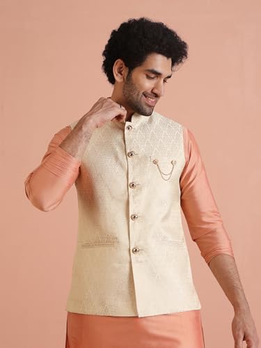 Image of Kisah Men's Jacquard Woven Design Sherwani Set Regular Fit | Wedding, Festive & Occasion Wear