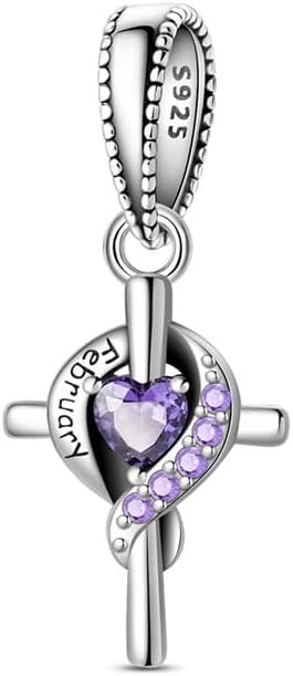 Cross Birthstone Heart Charms Fit for Pandora Bracelets S925 Sterling Silver Pendant Charm Birthday Gift for Her