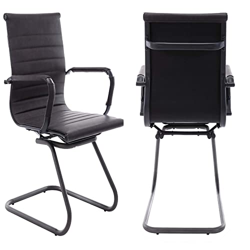 Image of Office Desk Chair No Wheels Set of 8 PU Leather Computer Chairs Mid Back Guest Chairs for School Reception Conference Waiting Room, Vintage Charcoal