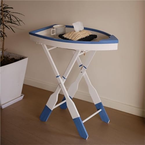 Wooden Ship Shape Side Table Foldable Accent Table with Oar