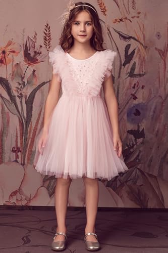 Tutu Dress for Girls - Toddler Tulle Dress Flutter Sleeves Flower Girl Dress for Wedding Birthday Photo Prop2