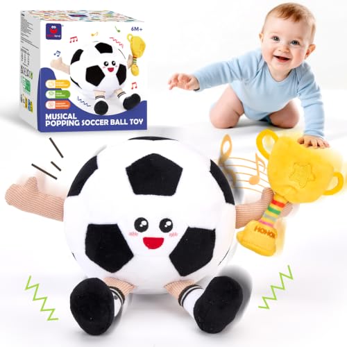 Image of hahaland Musical Baby Soccer Toy for 6-9-12 Month, Plush Tummy Time Ball Toys, Electric Bouncing Infant Toy, Multi-Sensory Stimulation Crawling Talking Early Education Gift for 1 Year Old Boy Girl