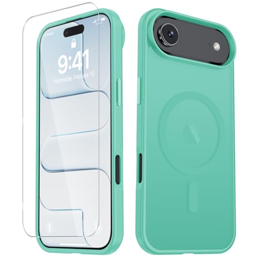 Image of YENAPOON for iPhone Air Case, Matte Magnetic Phone Cover [with 1 Screen Protector] [Support for MagSafe] [Shockproof Military Grade Protection] Translucent Frosted Back, Teal