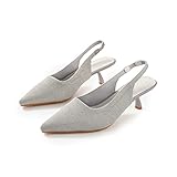 TIJN Women's Closed Toe Kitten Heels Pointed Toe Slingback Low Heels Dress Bridal Wedding Pumps Shoe