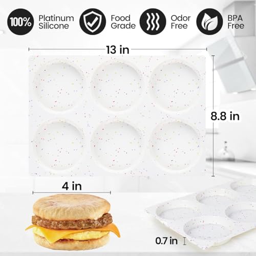 CAKETIME 4 Inch Muffin Top Pan, Silicone Egg Molds for Breakfast Sandwiches Jumbo Round Baking Pan for Oven English muffins, Whoopie Pies, Corn Bread, Egg bites, Tarts 2 Pack Confetti by CAKETIME - Used condition - Image 3
