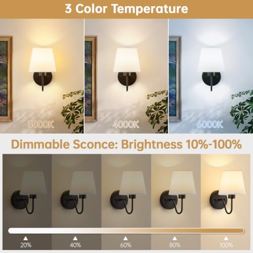 Image of Lightania Battery Operated Wall Sconces Set of 2, Black Rechargeable Wall Lights with 10000mAh Dimmable Bulbs & Remote Control, 15 Colors Wireless Wall Lamps for Bedroom Living Room Hallway Decor